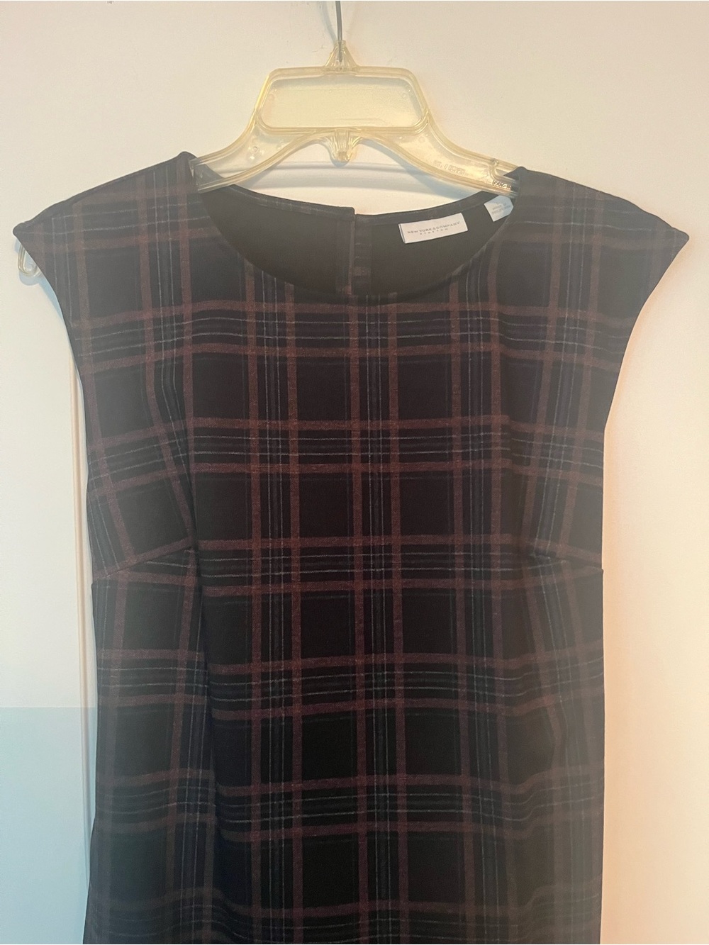 New York & Company Black Dress with Burgundy Plaid Midi